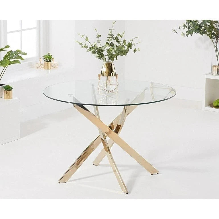 Round Glass Dining Table with Gold Star Base (36) - 29.5H x 36W x 36D