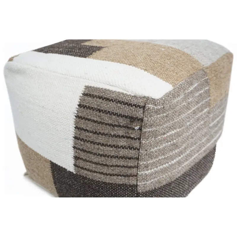 Pouf Ottoman Marron Moyen Fait Main en Laine et Coton - 1 place