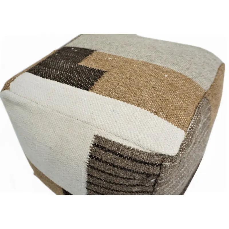 Pouf Ottoman Marron Moyen Fait Main en Laine et Coton - 1 place