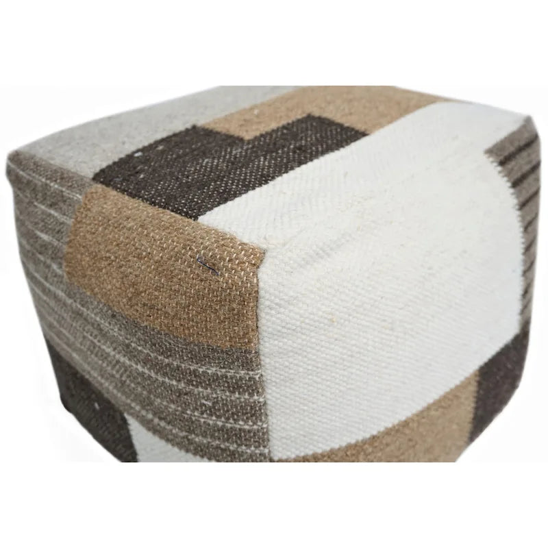Pouf Ottoman Marron Moyen Fait Main en Laine et Coton - 1 place