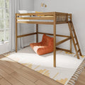 Lit mezzanine grand format avec échelle d'extrémité et tête de lit à lattes, Noyer/Pecan/Argile, Style moderne, 1 personne