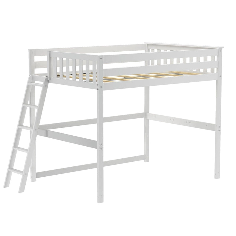 Lit mezzanine grand format avec échelle d'extrémité et tête de lit à lattes, Noyer/Pecan/Argile, Style moderne, 1 personne