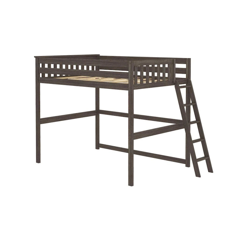 Lit mezzanine grand format avec échelle d'extrémité et tête de lit à lattes, Noyer/Pecan/Argile, Style moderne, 1 personne