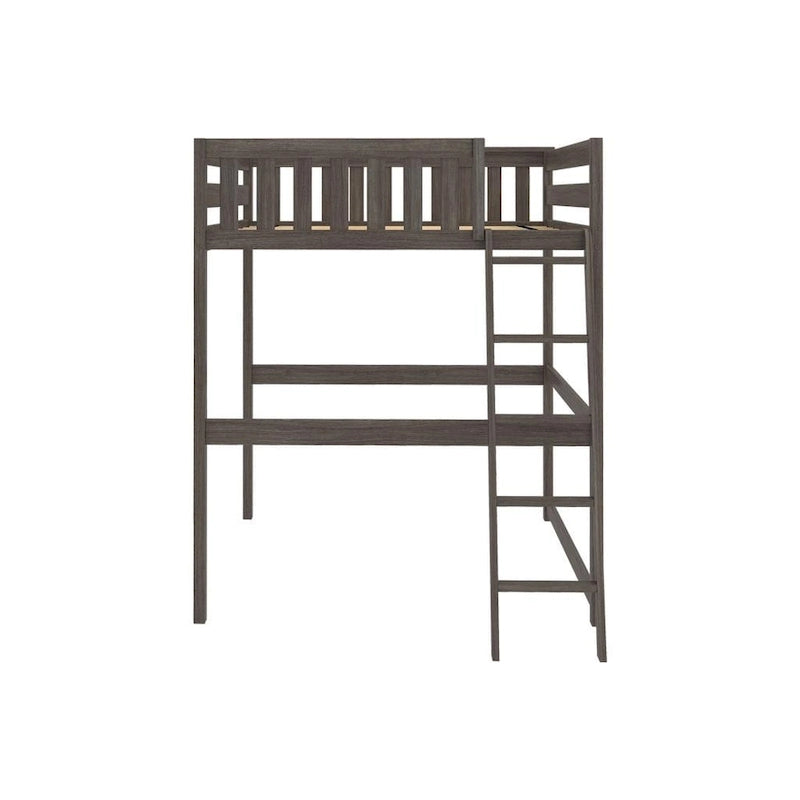 Lit mezzanine grand format avec échelle d'extrémité et tête de lit à lattes, Noyer/Pecan/Argile, Style moderne, 1 personne