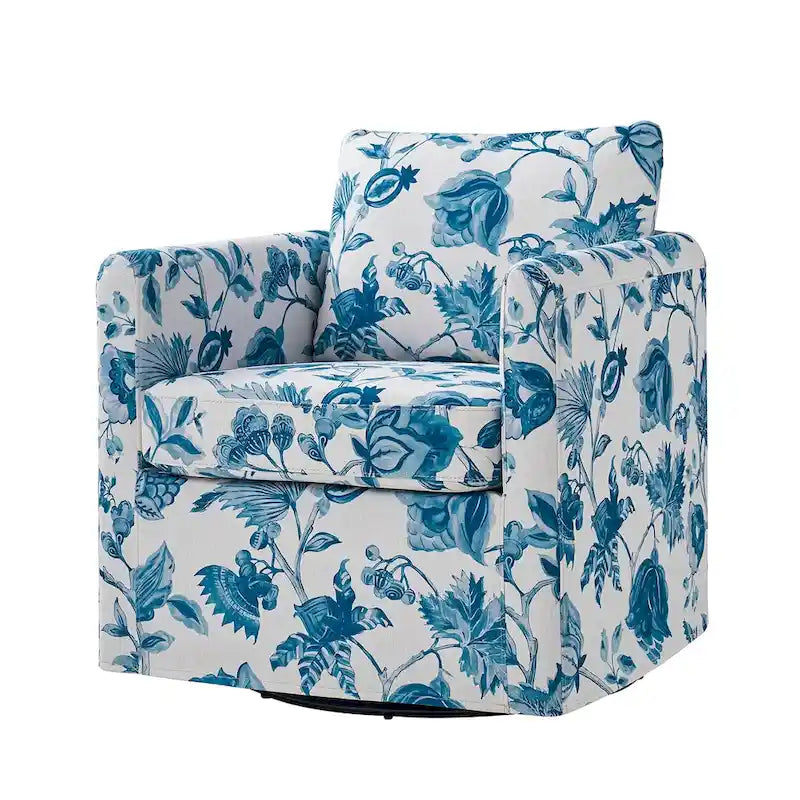 Fauteuil d'appoint pivotant à 360° déhoussable avec coussins amovibles - 1 place - Floral / Bleu / Oiseau / Turquoise / Sarcelle