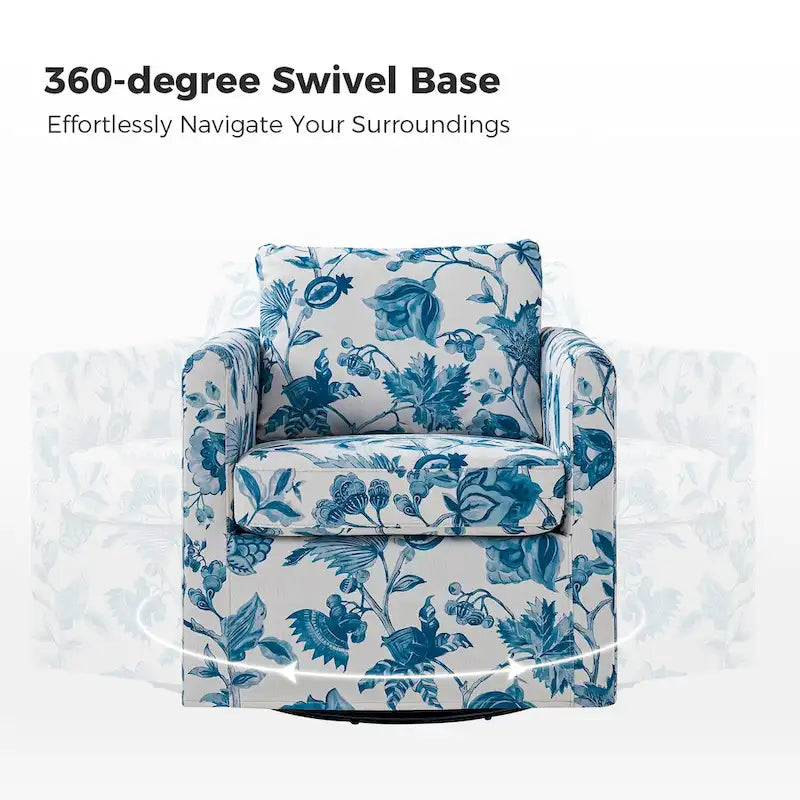 Fauteuil d'appoint pivotant à 360° déhoussable avec coussins amovibles - 1 place - Floral / Bleu / Oiseau / Turquoise / Sarcelle