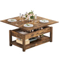 Table basse relevable avec rangement dissimulé – Marron/Gris Lavé/LED Marron+Blanc – 2 à 8 places