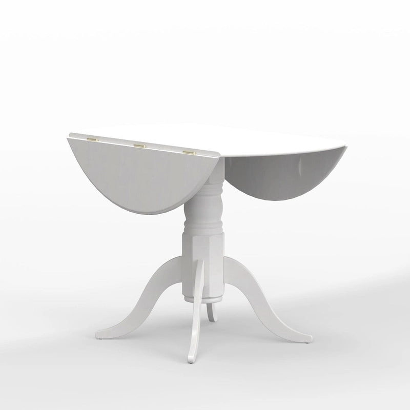 Table de salle à manger ronde à rallonges escamotables pour 4 personnes, coloris blanc/naturel, noir, noyer foncé ou blanc.