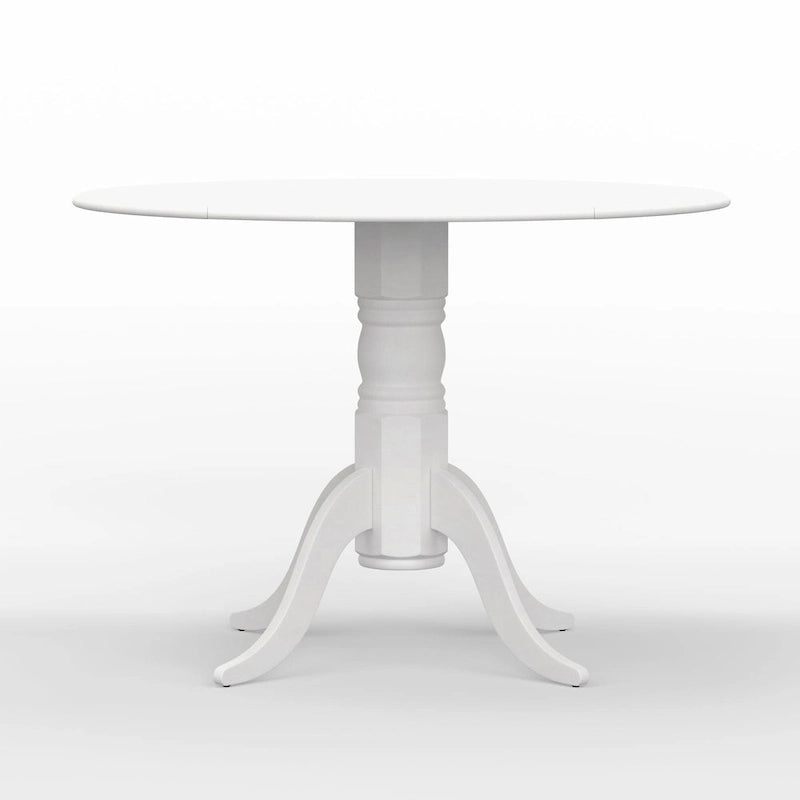 Table de salle à manger ronde à rallonges escamotables pour 4 personnes, coloris blanc/naturel, noir, noyer foncé ou blanc.