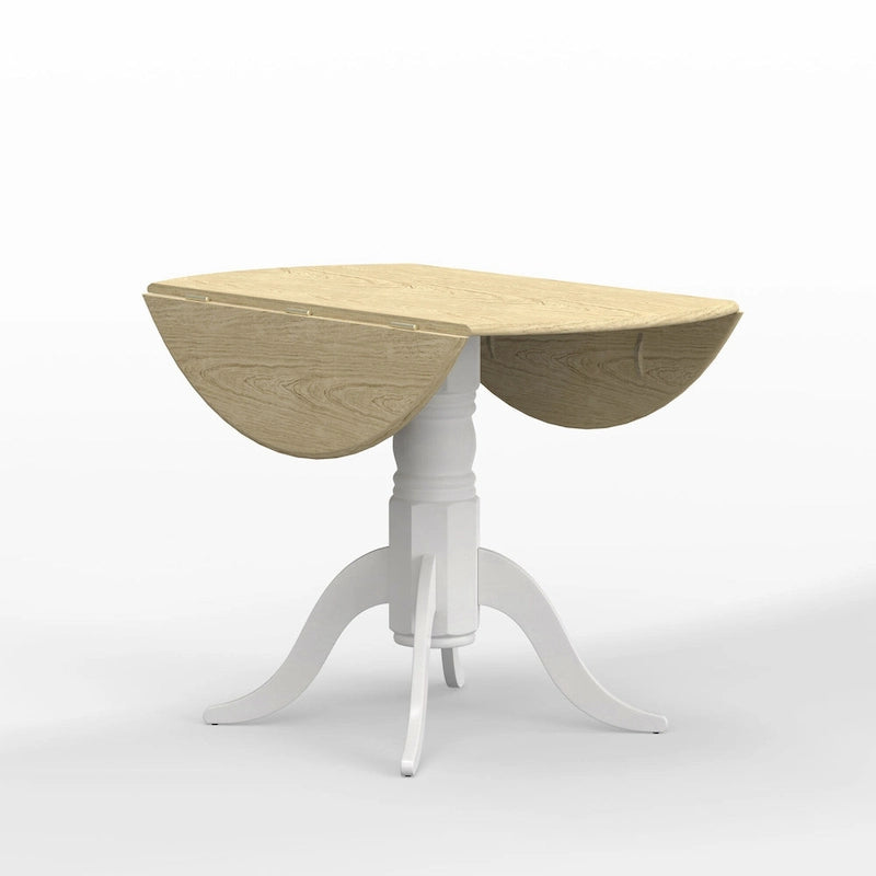 Table de salle à manger ronde à rallonges escamotables pour 4 personnes, coloris blanc/naturel, noir, noyer foncé ou blanc.