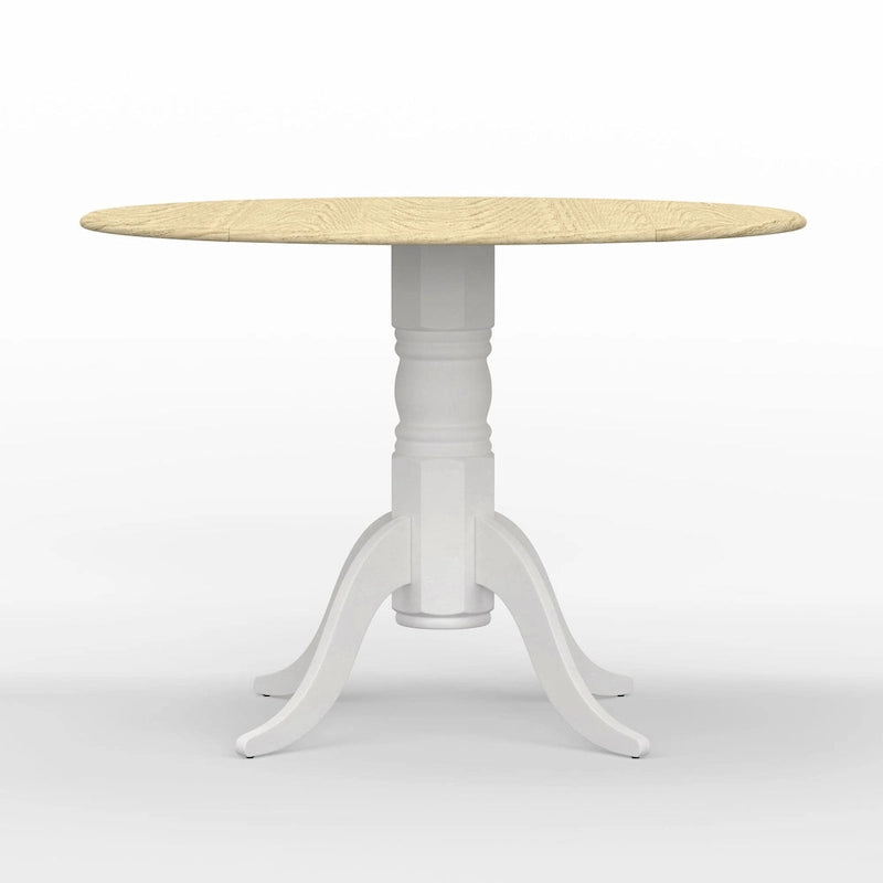 Table de salle à manger ronde à rallonges escamotables pour 4 personnes, coloris blanc/naturel, noir, noyer foncé ou blanc.