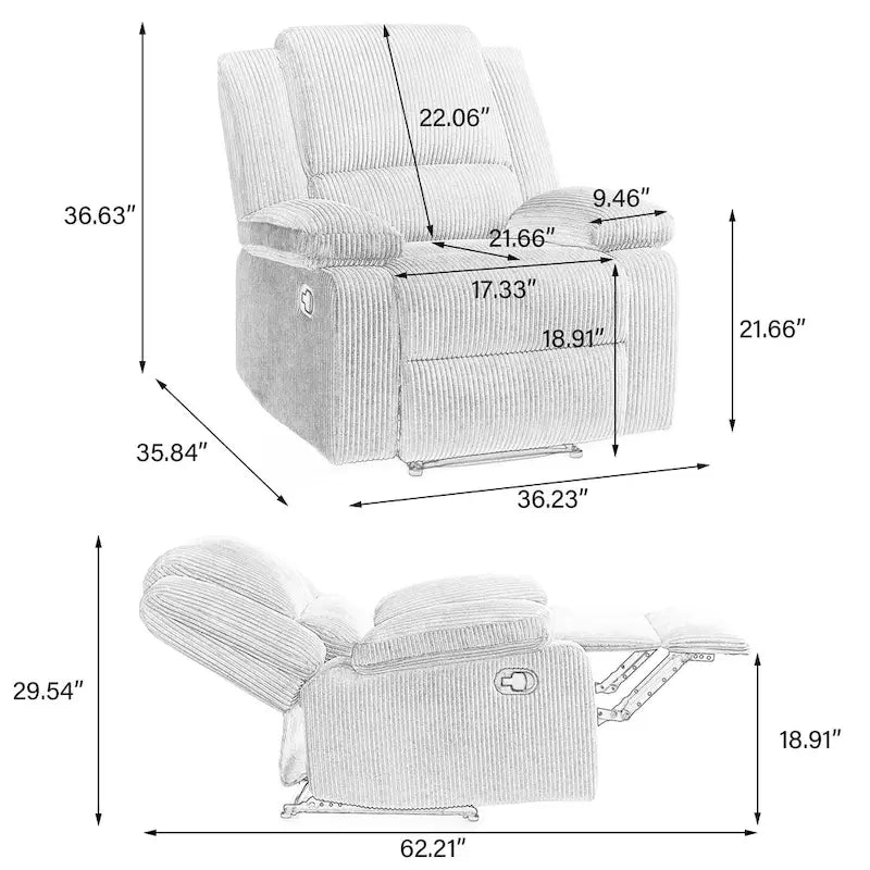 Fauteuil inclinable manuel à dossier inclinable en simili cuir/velours multicolore avec coussins à ressorts ensachés - 1 place