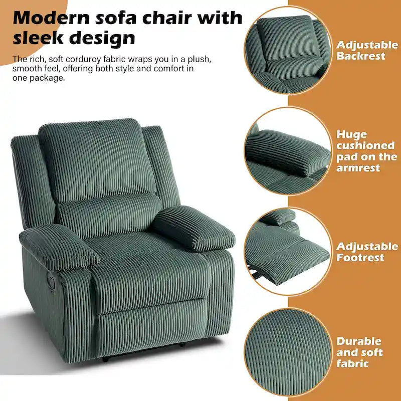 Fauteuil inclinable manuel à dossier inclinable en simili cuir/velours multicolore avec coussins à ressorts ensachés - 1 place