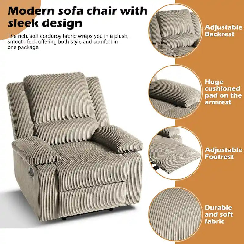 Fauteuil inclinable manuel à dossier inclinable en simili cuir/velours multicolore avec coussins à ressorts ensachés - 1 place