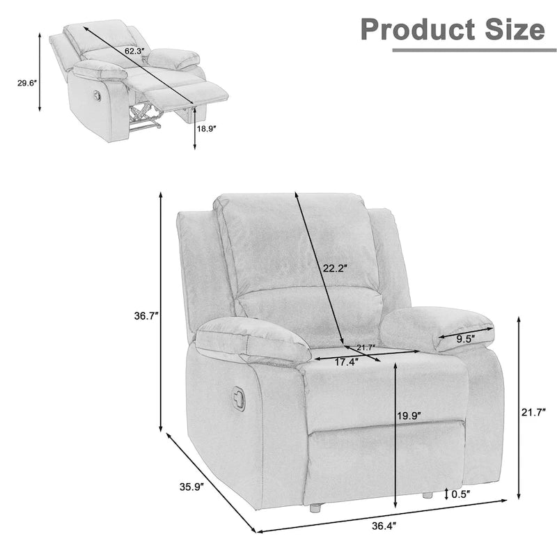Fauteuil inclinable manuel à dossier inclinable en simili cuir/velours multicolore avec coussins à ressorts ensachés - 1 place