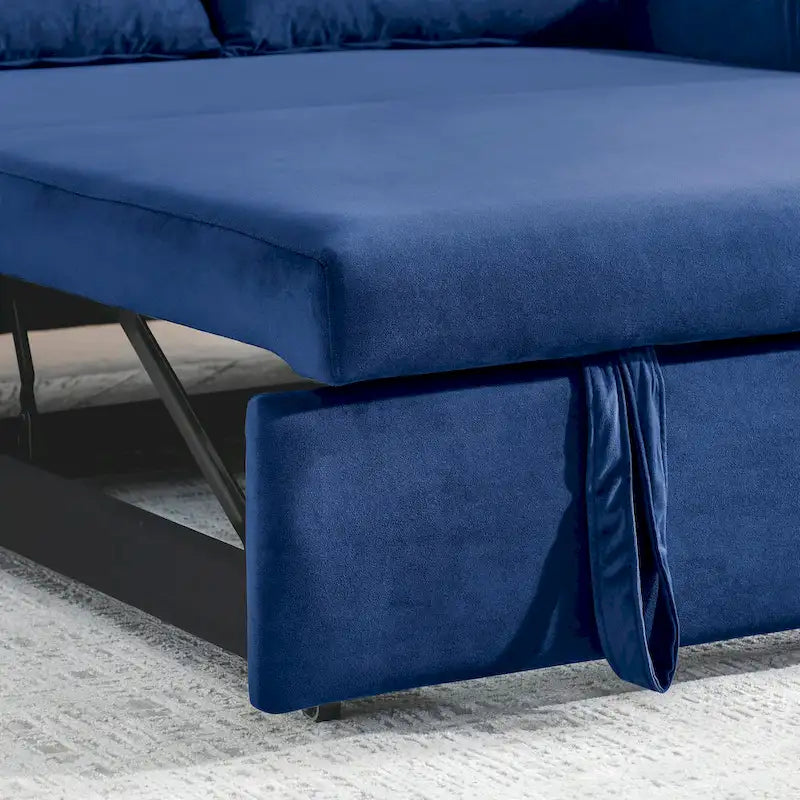 Canapé-lit Causeuse Velours Gris / Bleu / Noir avec Dossier 3 Positions et 2 Oreillers - 2 Places