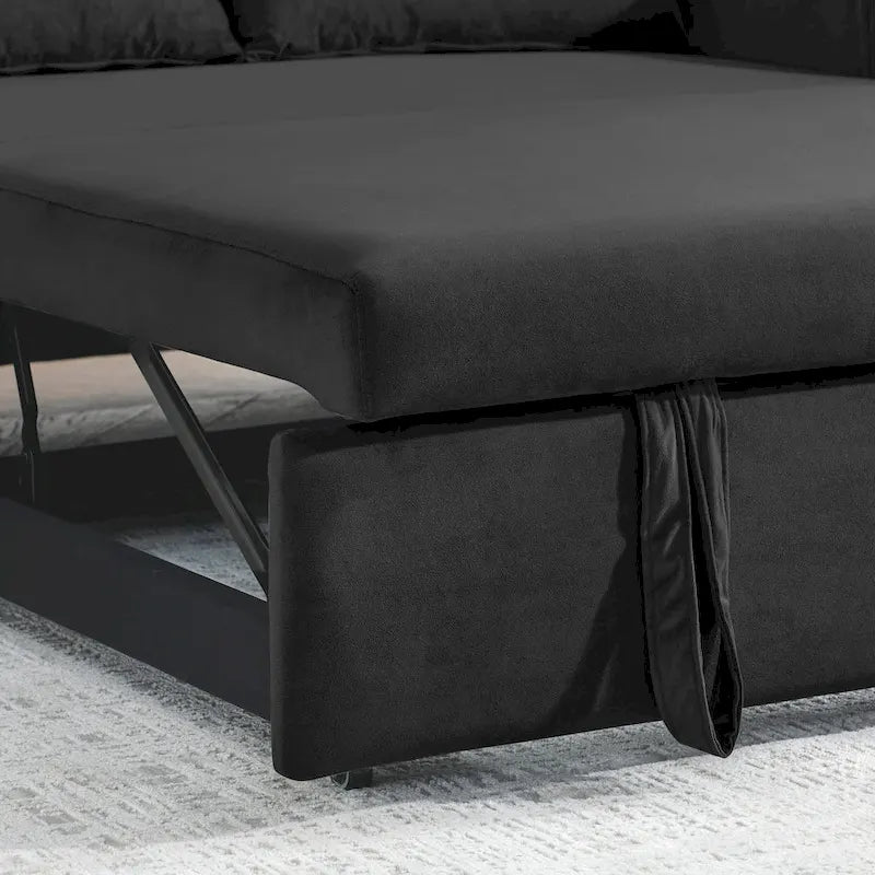 Canapé-lit Causeuse Velours Gris / Bleu / Noir avec Dossier 3 Positions et 2 Oreillers - 2 Places