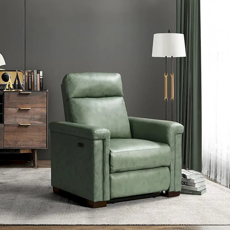 Fauteuil inclinable électrique en cuir véritable multicolore avec port USB et repose-pieds escamotable - 1 place