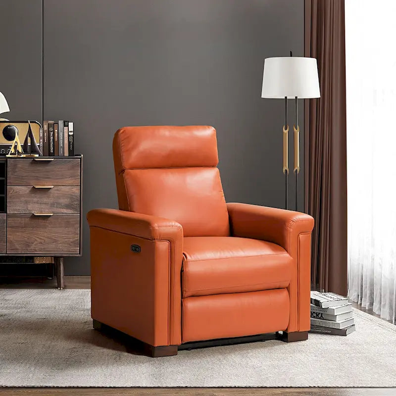 Fauteuil inclinable électrique en cuir véritable multicolore avec port USB et repose-pieds escamotable - 1 place