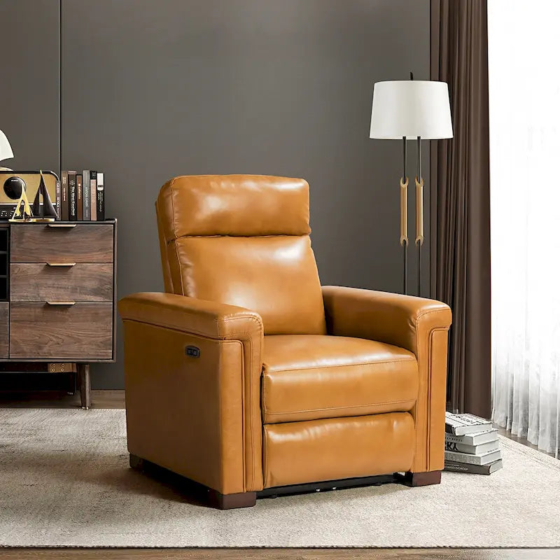 Fauteuil inclinable électrique en cuir véritable multicolore avec port USB et repose-pieds escamotable - 1 place