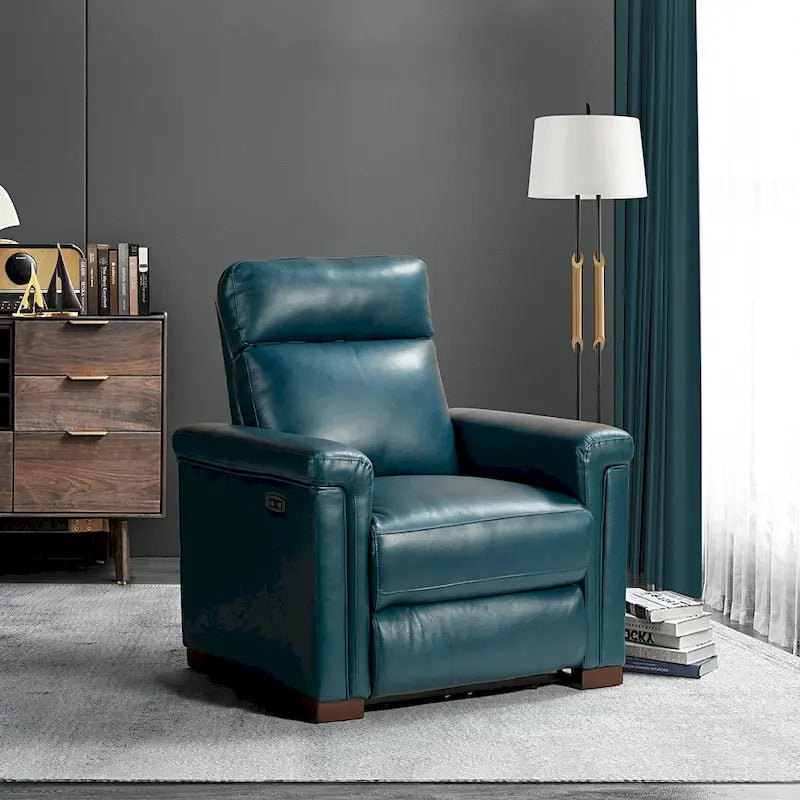 Fauteuil inclinable électrique en cuir véritable multicolore avec port USB et repose-pieds escamotable - 1 place