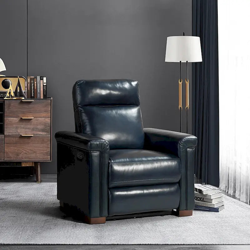Fauteuil inclinable électrique en cuir véritable multicolore avec port USB et repose-pieds escamotable - 1 place