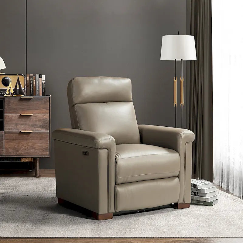 Fauteuil inclinable électrique en cuir véritable multicolore avec port USB et repose-pieds escamotable - 1 place