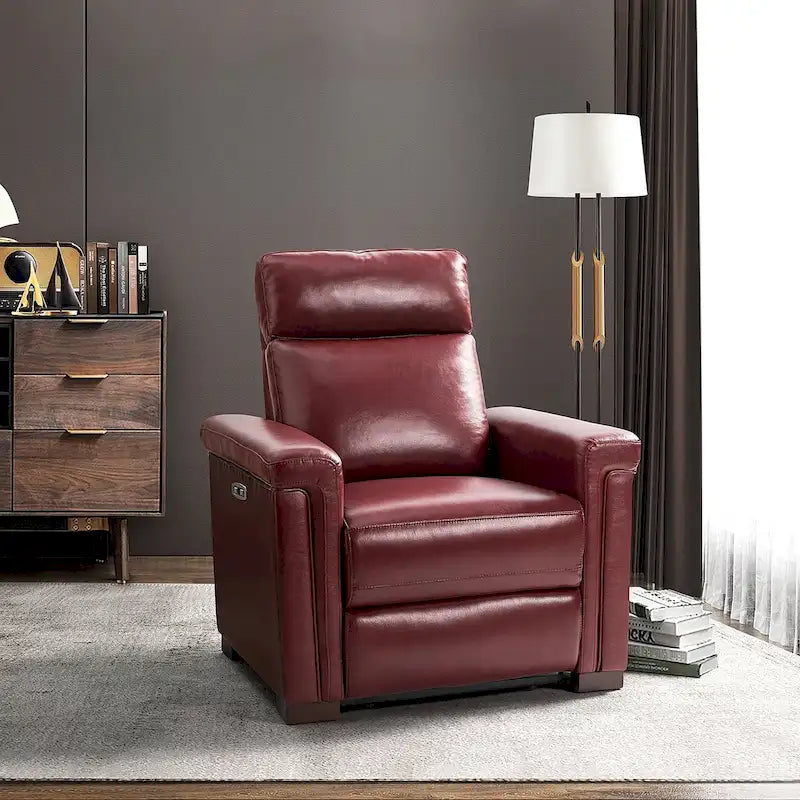 Fauteuil inclinable électrique en cuir véritable multicolore avec port USB et repose-pieds escamotable - 1 place
