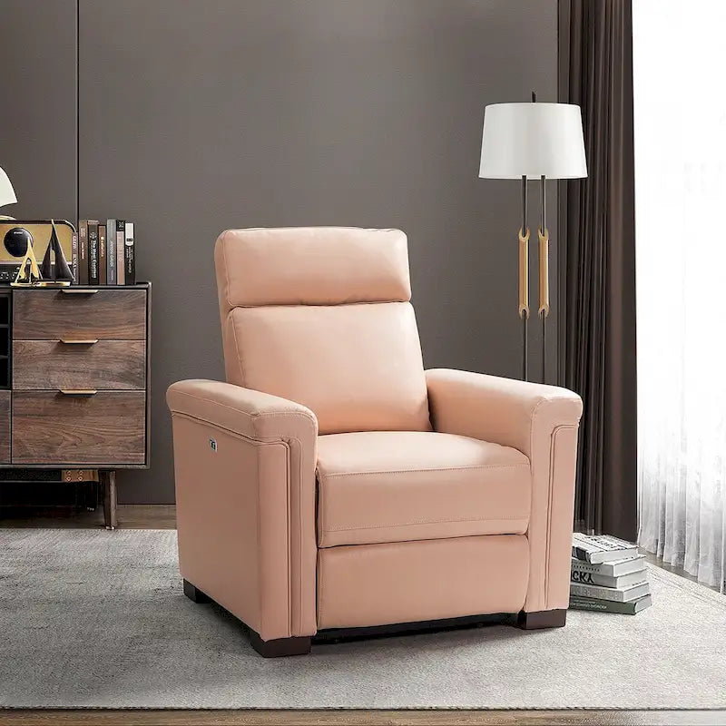 Fauteuil inclinable électrique en cuir véritable multicolore avec port USB et repose-pieds escamotable - 1 place