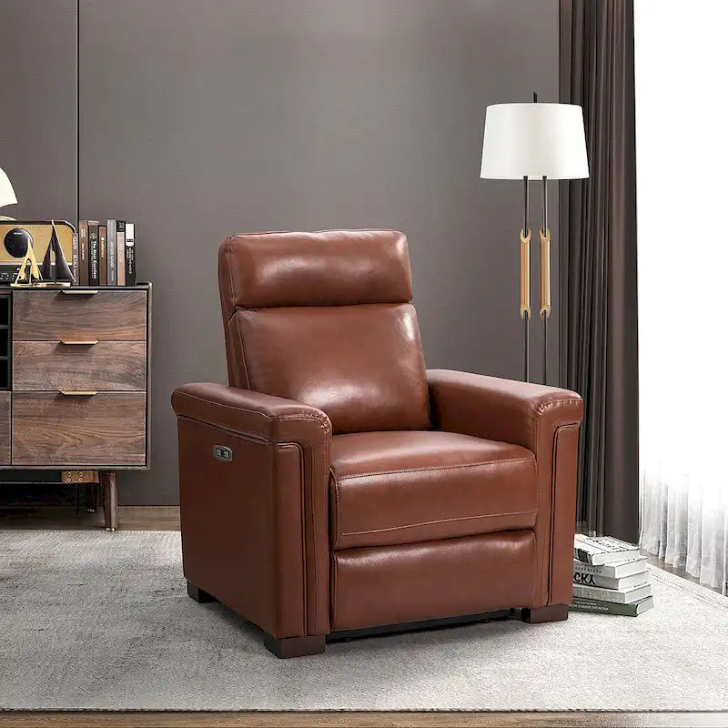 Fauteuil inclinable électrique en cuir véritable multicolore avec port USB et repose-pieds escamotable - 1 place