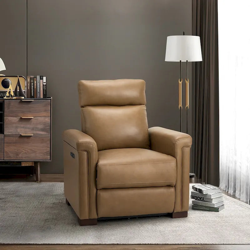 Fauteuil inclinable électrique en cuir véritable multicolore avec port USB et repose-pieds escamotable - 1 place
