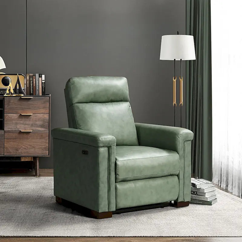 Fauteuil inclinable électrique en cuir véritable multicolore avec port USB et repose-pieds escamotable - 1 place