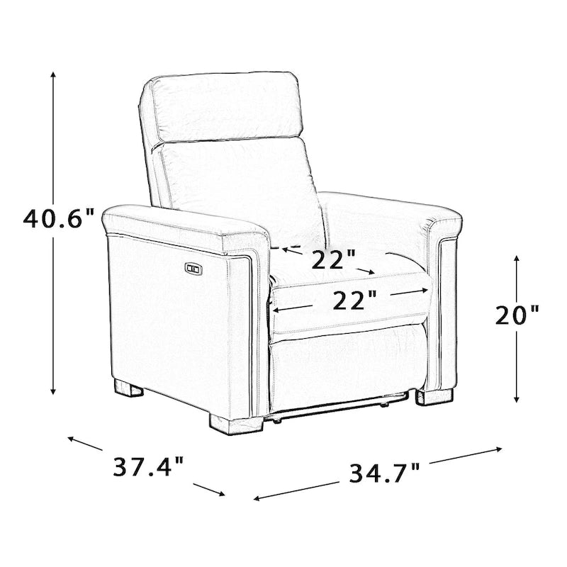 Fauteuil inclinable électrique en cuir véritable multicolore avec port USB et repose-pieds escamotable - 1 place