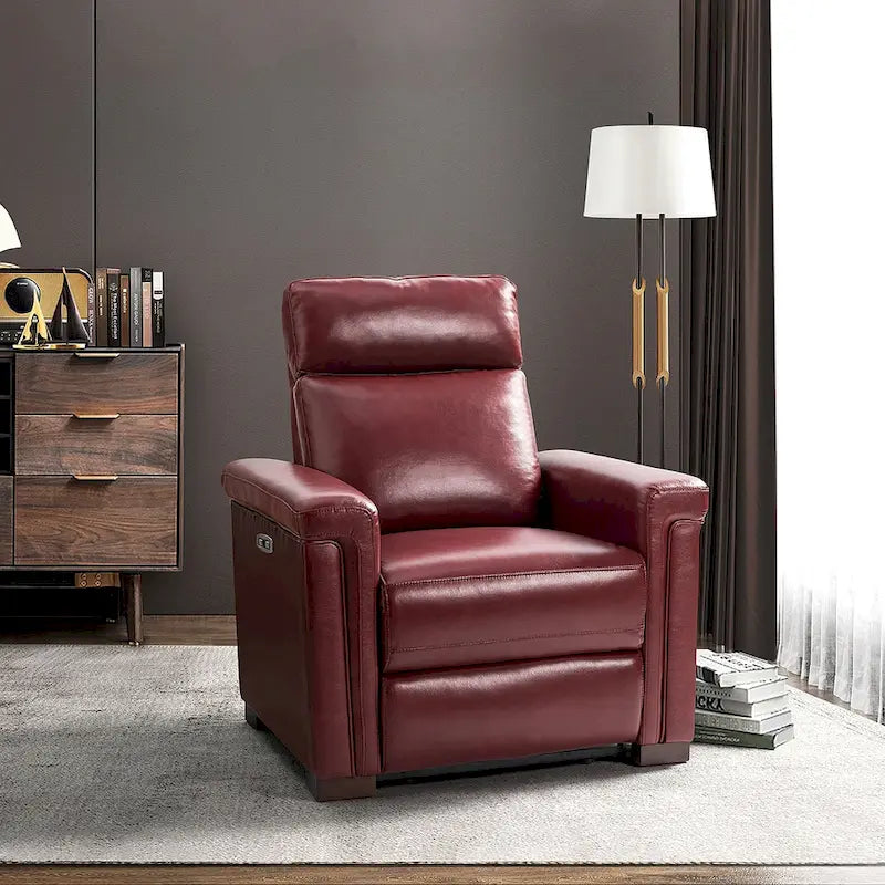 Fauteuil inclinable électrique en cuir véritable multicolore avec port USB et repose-pieds escamotable - 1 place