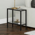 Table d'appoint rectangulaire avec plateau en verre trempé et étagère inférieure en miroir, Bronze noirci / Laiton antique, Style contemporain, Usage domestique
