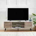 Meuble TV moderne Mid-Century en Blanc cassé/Chêne rustique/Noyer foncé avec rangement fermé - Convient aux téléviseurs jusqu'à 70 po.
