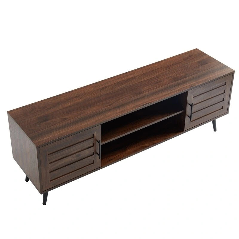 Meuble TV moderne Mid-Century en Blanc cassé/Chêne rustique/Noyer foncé avec rangement fermé - Convient aux téléviseurs jusqu'à 70 po.