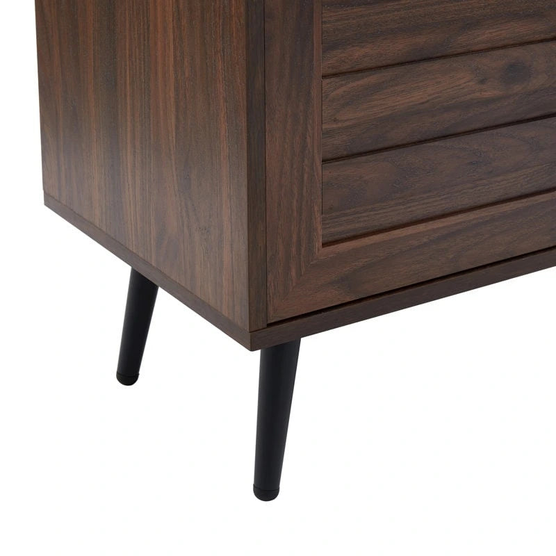 Meuble TV moderne Mid-Century en Blanc cassé/Chêne rustique/Noyer foncé avec rangement fermé - Convient aux téléviseurs jusqu'à 70 po.