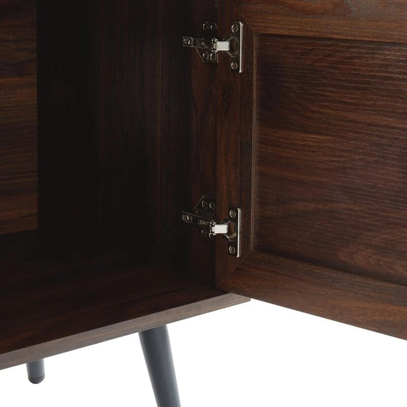 Meuble TV moderne Mid-Century en Blanc cassé/Chêne rustique/Noyer foncé avec rangement fermé - Convient aux téléviseurs jusqu'à 70 po.