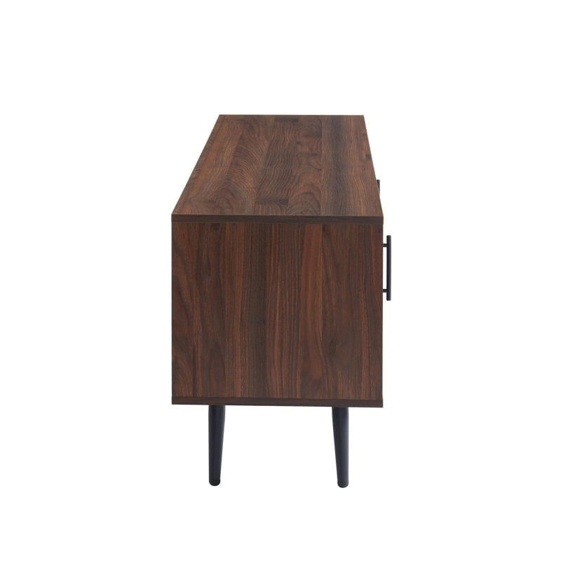 Meuble TV moderne Mid-Century en Blanc cassé/Chêne rustique/Noyer foncé avec rangement fermé - Convient aux téléviseurs jusqu'à 70 po.