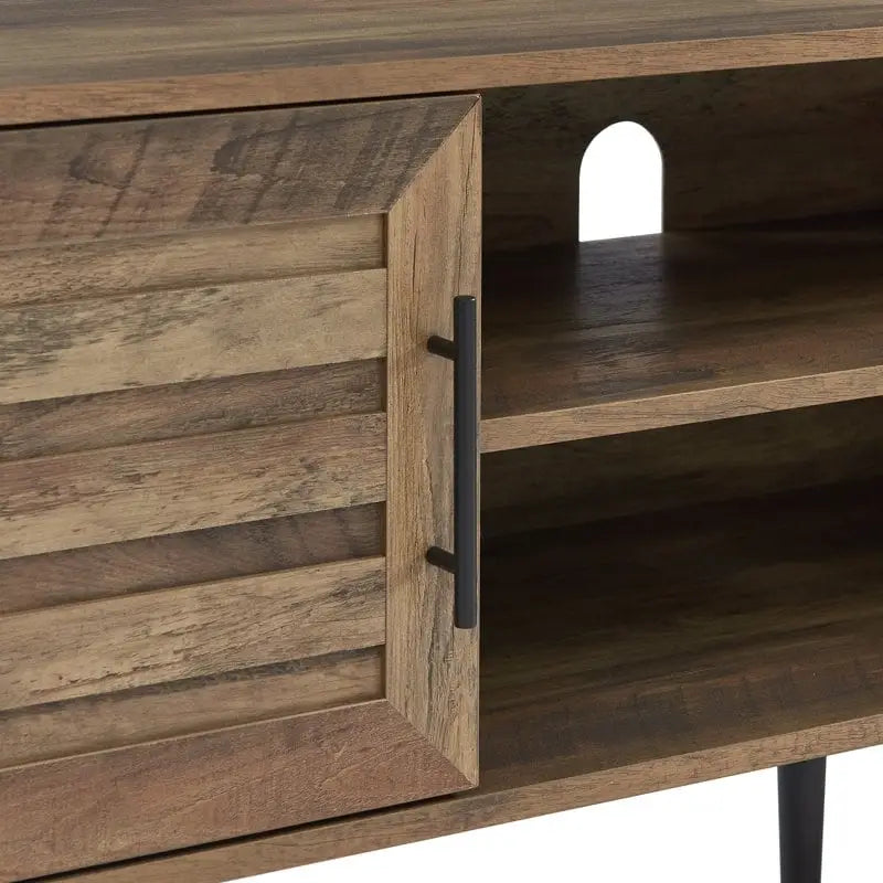 Meuble TV moderne Mid-Century en Blanc cassé/Chêne rustique/Noyer foncé avec rangement fermé - Convient aux téléviseurs jusqu'à 70 po.