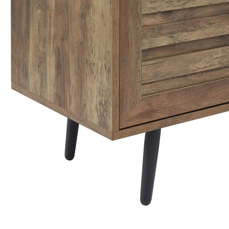 Meuble TV moderne Mid-Century en Blanc cassé/Chêne rustique/Noyer foncé avec rangement fermé - Convient aux téléviseurs jusqu'à 70 po.