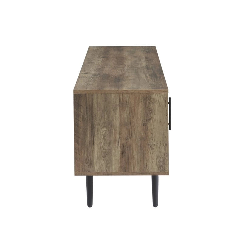 Meuble TV moderne Mid-Century en Blanc cassé/Chêne rustique/Noyer foncé avec rangement fermé - Convient aux téléviseurs jusqu'à 70 po.