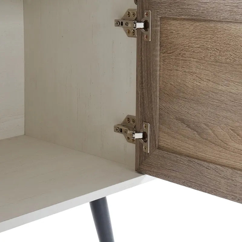 Meuble TV moderne Mid-Century en Blanc cassé/Chêne rustique/Noyer foncé avec rangement fermé - Convient aux téléviseurs jusqu'à 70 po.