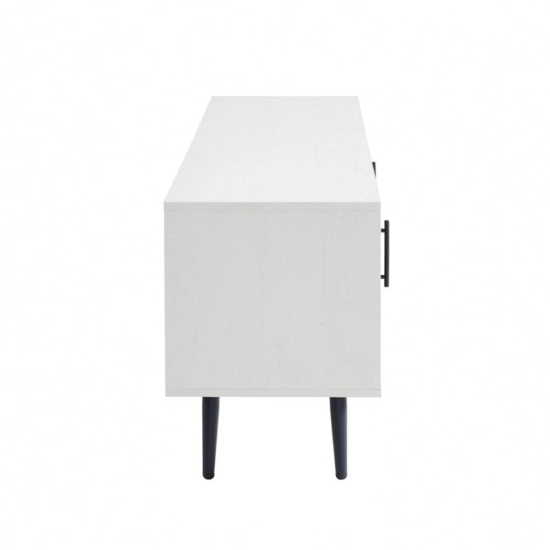 Meuble TV moderne Mid-Century en Blanc cassé/Chêne rustique/Noyer foncé avec rangement fermé - Convient aux téléviseurs jusqu'à 70 po.