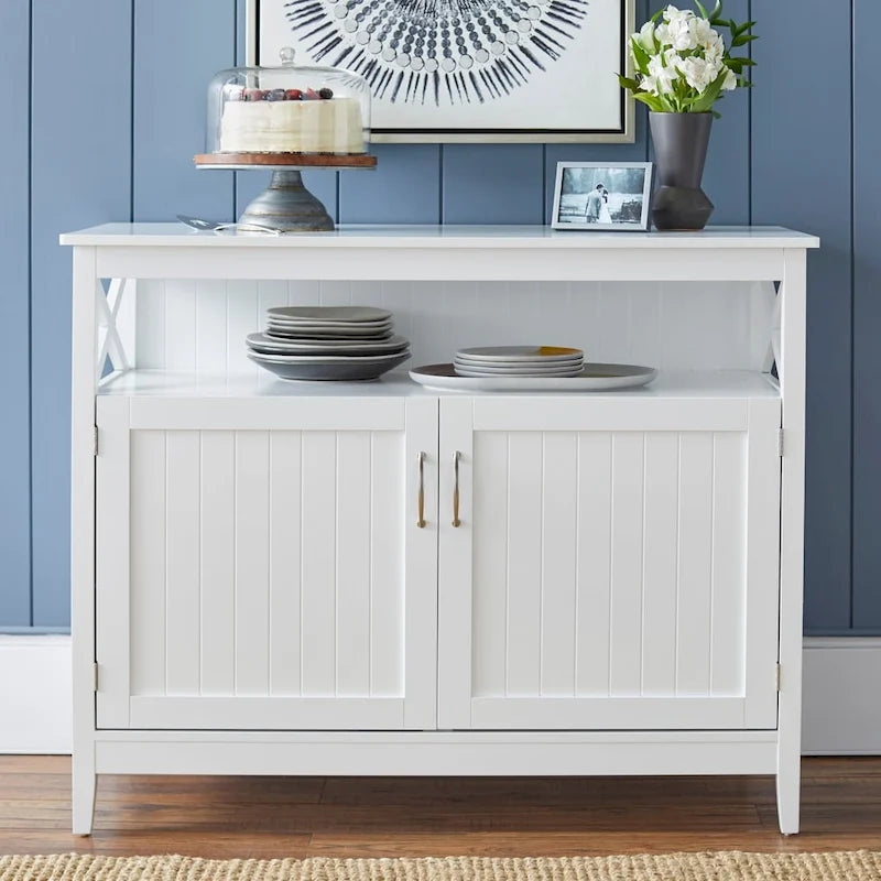 Buffet/Bahut 2 portes avec étagère ouverte, coloris Espresso / Noir / Blanc / Gris anthracite / Jaune