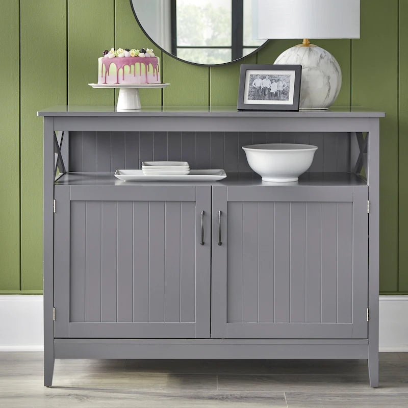 Buffet/Bahut 2 portes avec étagère ouverte, coloris Espresso / Noir / Blanc / Gris anthracite / Jaune