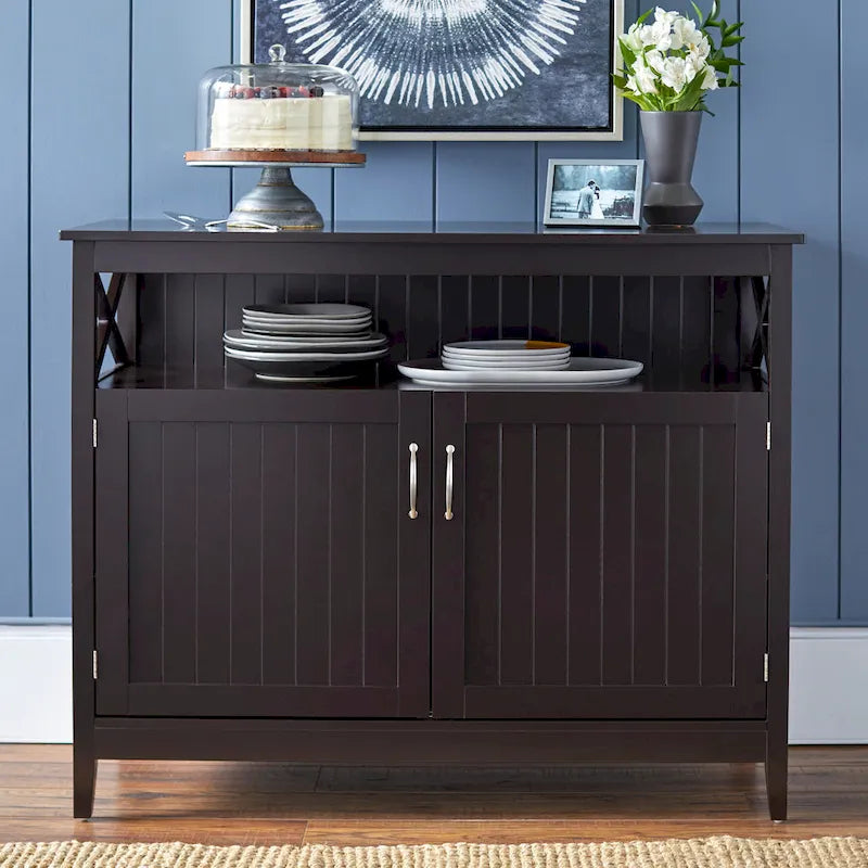 Buffet/Bahut 2 portes avec étagère ouverte, coloris Espresso / Noir / Blanc / Gris anthracite / Jaune