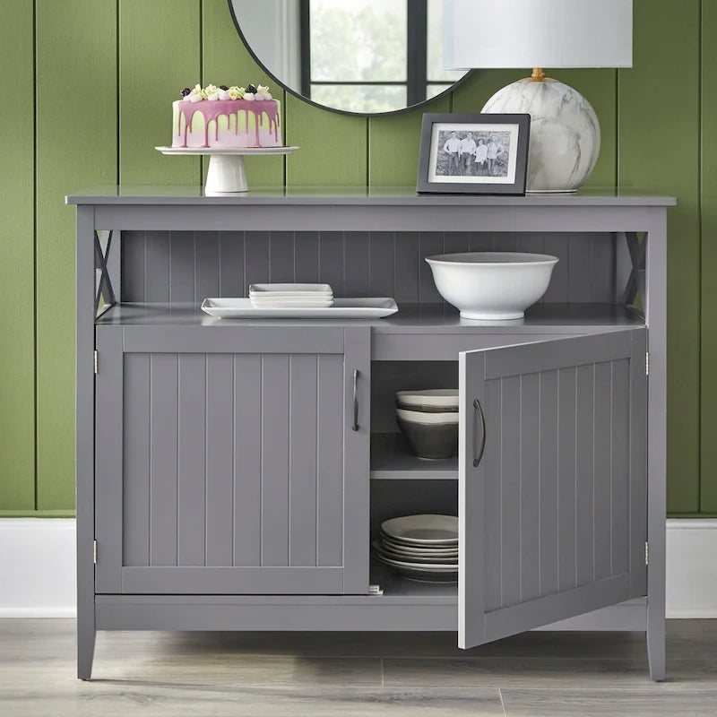 Buffet/Bahut 2 portes avec étagère ouverte, coloris Espresso / Noir / Blanc / Gris anthracite / Jaune