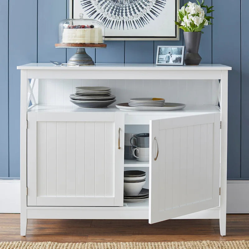 Buffet/Bahut 2 portes avec étagère ouverte, coloris Espresso / Noir / Blanc / Gris anthracite / Jaune